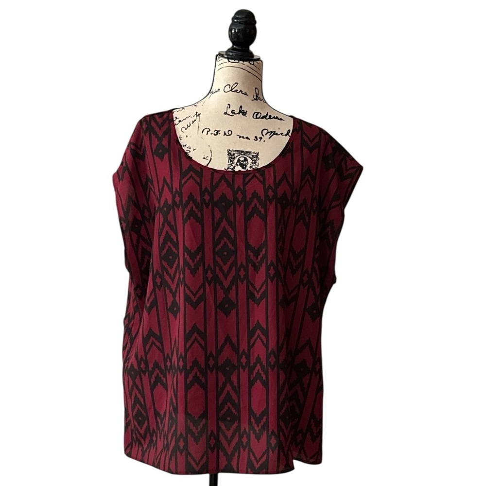 Geometric Patterned Deep Red  Top